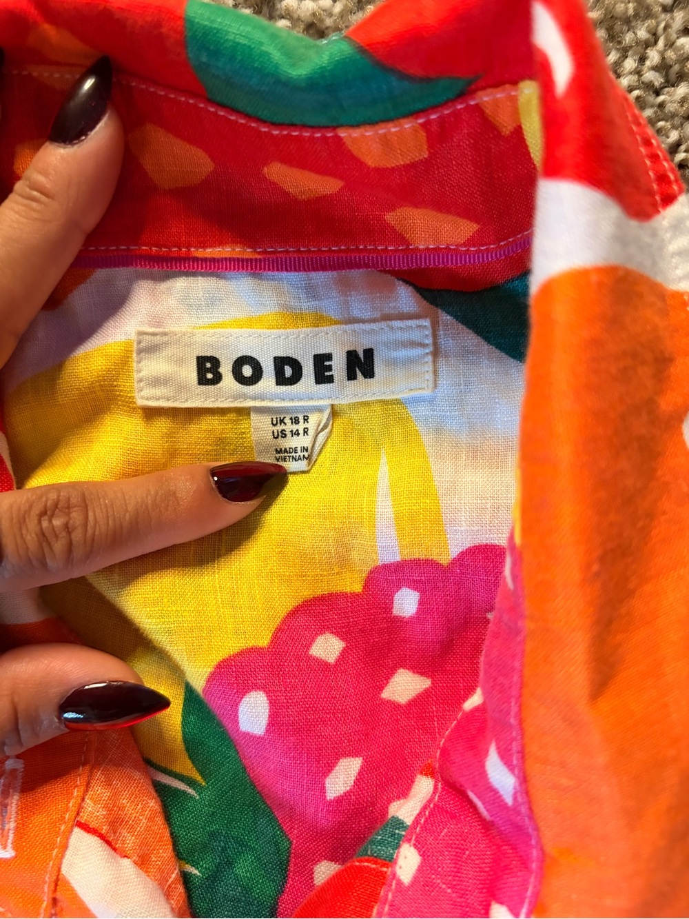 Boden Sienna Linen Strawberry-Print Button-Down Shirt - Pink, Green, Yellow - Picture 8 of 8